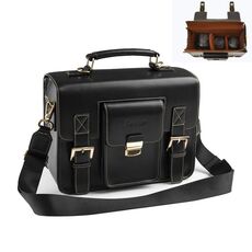 Cwatcun D83 Borsa a tracolla per fotocamera in pelle vintage piccola per fotocamera, dimensioni: 30 x 21,5 x 12,5 cm (nero)