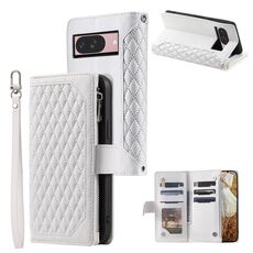 Per Google Pixel 10/10 Pro Custodia per telefono in pelle con cerniera e cordino (bianco)
