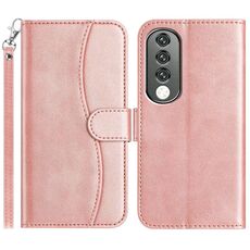 Custodia in pelle a forma di S a doppia piega per Honor 90 (oro rosa)