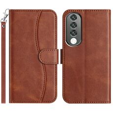 Custodia in pelle a forma di S a doppia piega per Honor 90 (caffè)
