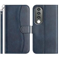 Custodia in pelle a forma di S a doppia piega per Honor 90 (blu navy)