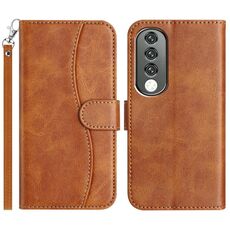 Per Honor 90 Pro Custodia per telefono in pelle a forma di S a doppia piega (marrone)