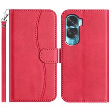 Custodia in pelle a forma di S a doppia piega per Honor 90 Lite (rosso rosa)