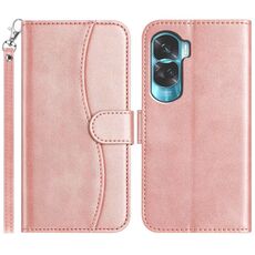 Custodia in pelle a forma di S a doppia piega per Honor 90 Lite (oro rosa)