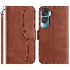 Custodia in pelle a forma di S a doppia piega per Honor 90 Lite (caffè)