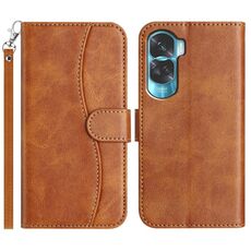 Custodia in pelle a forma di S a doppia piega per Honor 90 Lite (marrone)