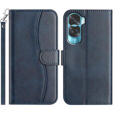 Custodia in pelle a forma di S a doppia piega per Honor 90 Lite (blu navy)