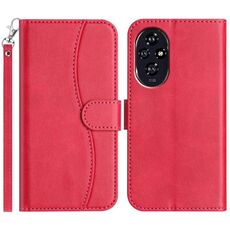 Per Honor 200 5G Custodia in pelle a forma di S a doppia piega (rosso rosa)