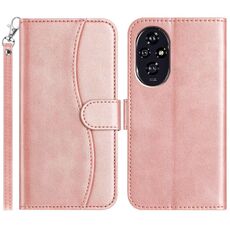 Custodia in pelle a forma di S a doppia piega per Honor 200 5G (oro rosa)