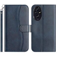 Custodia in pelle a forma di S a doppia piega per Honor 200 5G (blu navy)