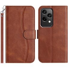 Custodia per telefono in pelle a forma di S a doppia piega per Honor 200 Lite Global (caffè)