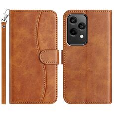Custodia per telefono in pelle a forma di S a doppia piega per Honor 200 Lite Global (marrone)