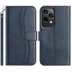 Custodia per telefono in pelle a forma di S a doppia piega per Honor 200 Lite Global (blu navy)
