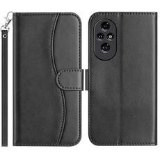 Custodia in pelle a forma di S a doppia piega per Honor 200 Pro (nera)