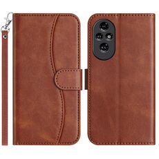 Custodia in pelle a forma di S a doppia piega per Honor 200 Pro (caffè)