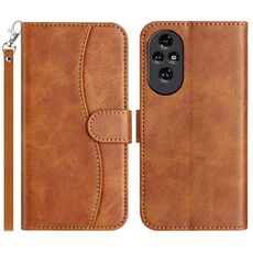 Custodia in pelle a forma di S a doppia piega per Honor 200 Pro (marrone)