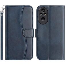 Custodia in pelle a forma di S a doppia piega per Honor 200 Pro (blu navy)