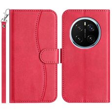Custodia in pelle a forma di S con doppia piega per Honor Magic7 Pro (rosso rosa)