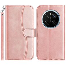 Custodia in pelle a forma di S a doppia piega per Honor Magic7 Pro (oro rosa)