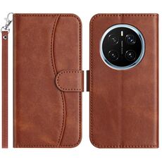 Custodia in pelle a forma di S a doppia piega per Honor Magic7 Pro (caffè)
