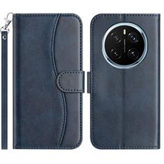 Custodia in pelle a forma di S per Honor Magic7 Pro a doppia piega (blu navy)