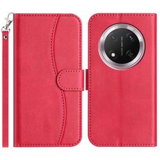 Custodia in pelle a forma di S a doppia piega per Honor X9c (rosso rosa)
