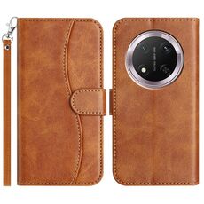 Custodia per telefono in pelle a forma di S piegata doppia per Honor X9c (marrone)