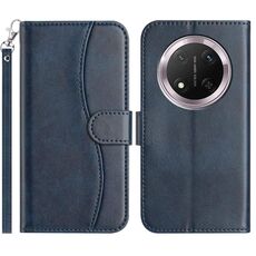 Custodia per telefono in pelle a forma di S a doppia piega per Honor X9c (blu navy)