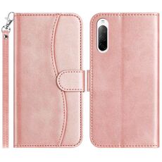 Per Sony Xperia 10 V 2023 Custodia in pelle a forma di S con doppia piegatura (oro rosa)