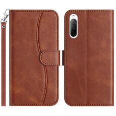 Per Sony Xperia 10 V 2023 Custodia in pelle a forma di S con doppia piegatura (caffè)