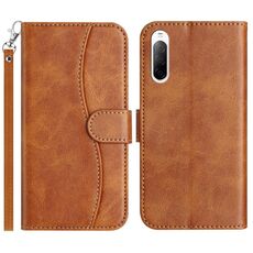 Per Sony Xperia 10 V 2023 Custodia in pelle a forma di S con doppia piegatura (marrone)