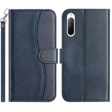 Per Sony Xperia 10 V 2023 Custodia in pelle a forma di S con doppia piegatura (blu navy)