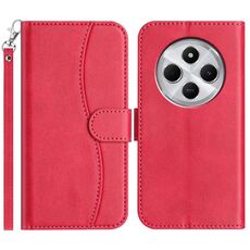 Per Redmi 14R 5G Custodia in pelle a forma di S a doppia piega (rosso rosa)