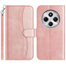 Per Redmi 14R 5G Custodia in pelle a forma di S a doppia piega (oro rosa)