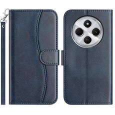 Per Redmi 14R 5G Custodia in pelle a forma di S a doppia piega (blu navy)