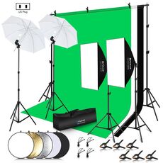 PULUZ LED Light Studio Softbox Kit fotografico con sfondo e riflettente e supporto per treppiede e sacchi di sabbia (spina americana)