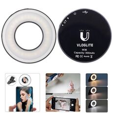 VLOGLITE W36 Mini LED Luce di riempimento per telefono cellulare con specchio per trucco Anello magnetico per selfie