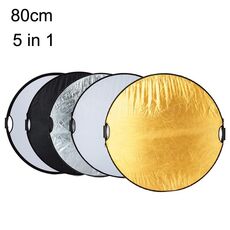 Selens 5 in 1 (oro / argento / bianco / nero / luce soffusa) lavagna riflettente pieghevole, dimensioni: 80 cm rotonda