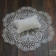 Coperta rotonda in pizzo vuoto + completo di cuscino Puntelli per fotografia per bambini (bianco)