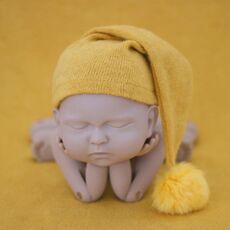 Abbigliamento per la fotografia del neonato Fotografia del bambino Cappello a coda lunga lavorato a maglia con palla di pelo (giallo)