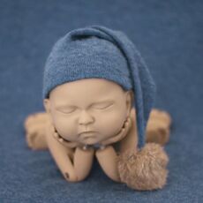 Abbigliamento per la fotografia del neonato Fotografia del bambino Cappello a coda lunga lavorato a maglia con palla di pelo (blu)