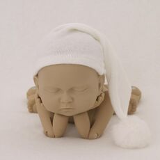 Abbigliamento per fotografia neonato Fotografia per bambini Cappello a coda lunga lavorato a maglia con palla di pelo (bianco)