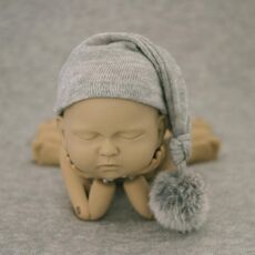 Abbigliamento per la fotografia del neonato Fotografia del bambino Cappello a coda lunga lavorato a maglia con palla di pelo (grigio)