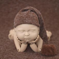 Abbigliamento per fotografia neonato Fotografia per bambini Cappello a coda lunga lavorato a maglia con palla di pelo (caffè)