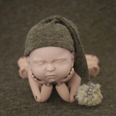 Abbigliamento per la fotografia del neonato Fotografia del bambino Cappello a coda lunga lavorato a maglia con palla di pelo (verde)