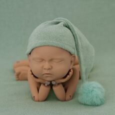 Abbigliamento per la fotografia del neonato Fotografia del bambino Cappello a coda lunga lavorato a maglia con palla di pelo (verde chiaro)