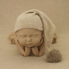 Abbigliamento per fotografia neonato Fotografia per bambini Cappello a coda lunga lavorato a maglia con palla di pelo (cammello)