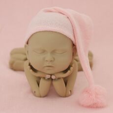 Abbigliamento per la fotografia del neonato Fotografia del bambino Cappello a coda lunga lavorato a maglia con palla di pelo (rosa)