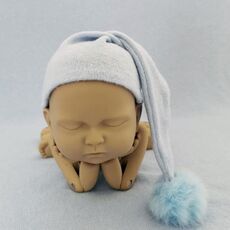 Abbigliamento per fotografia neonato Fotografia per bambini Cappello a coda lunga lavorato a maglia con palla di pelo (azzurro)