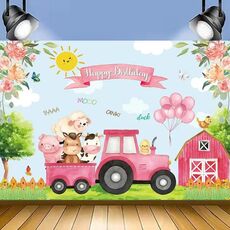 150 x 100 cm Sfondo di camion di animali da fattoria Ragazzo Sfondo di buon compleanno Decorazioni per feste